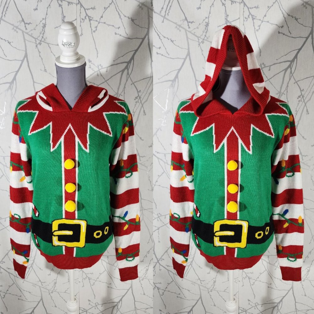Urban Heritage Santa's Worker Hooded Christmas Sweater - Picture 1 of 4